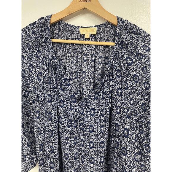 Anthropologie Lucy & Laurel Blue Boho Puff Sleeve Blouse SZ 2X Patterned EUC - Picture 6 of 12